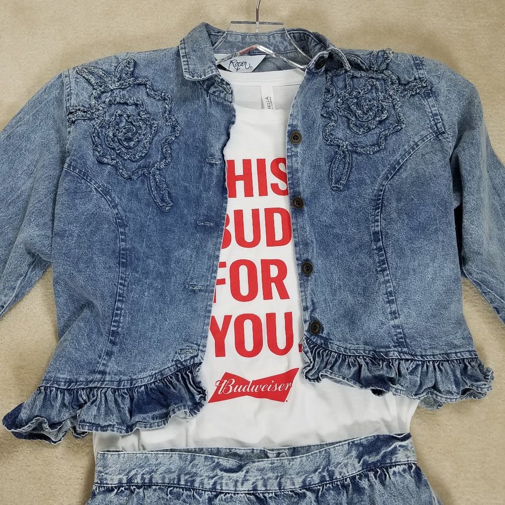 80's Acid Wash Crop Jacket & Maxi Skirt Set  8 10